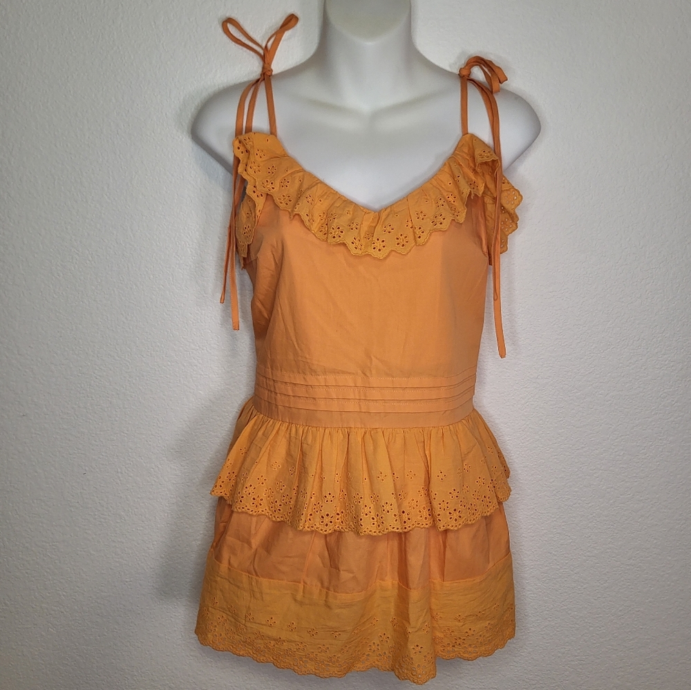 Anthropologie Orange Tiered Peplum Sundress